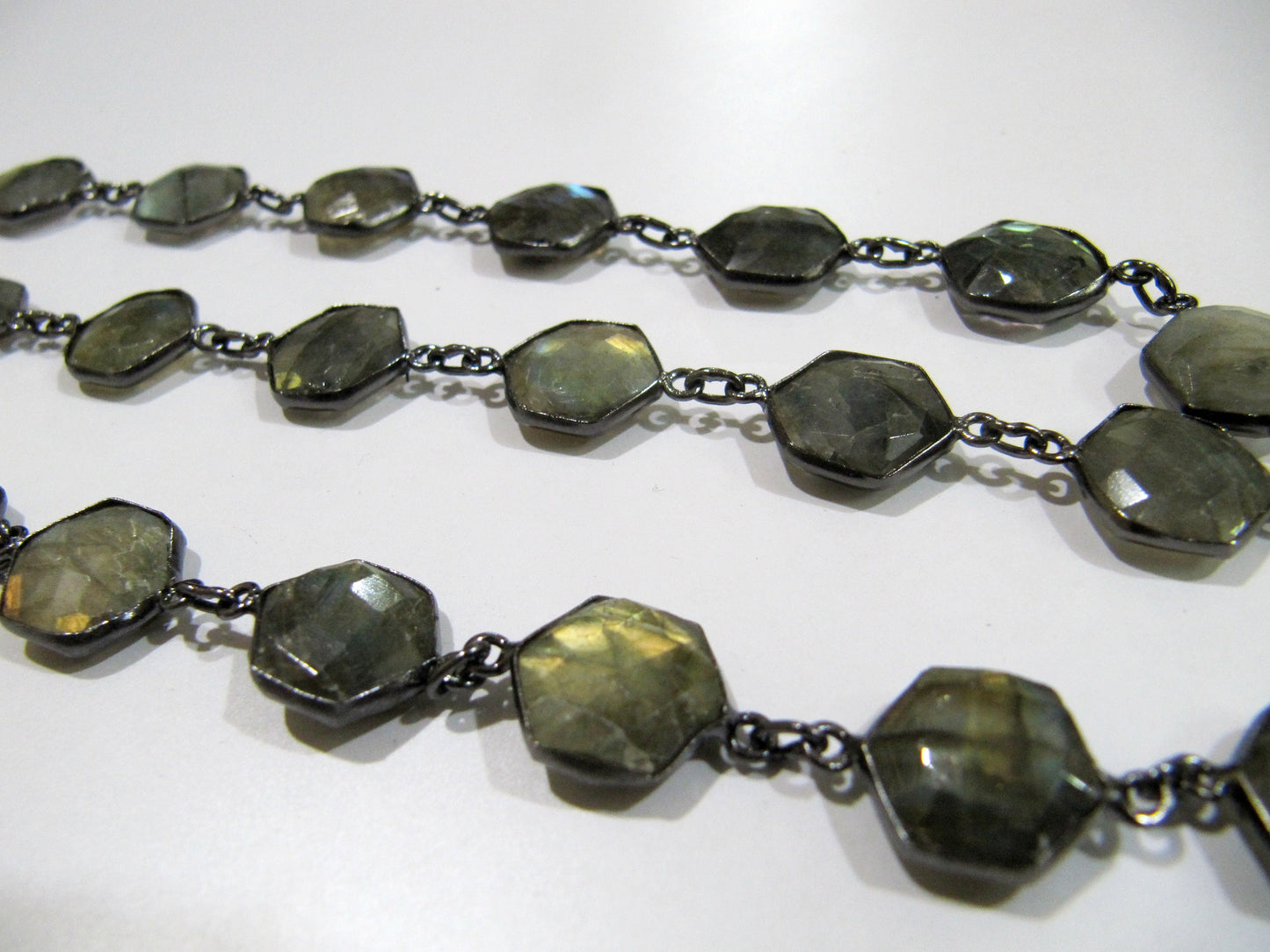 Natural Labradorite hexagon Shape Briolette faceted Bezel Connector Chain 13 to 14mm Gems Handmade Chain in Wholesale sold per foot