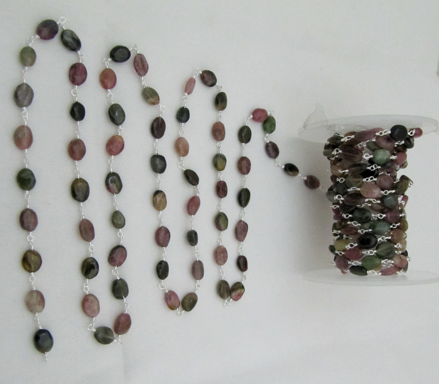 Natural Multi tourmaline 8 to 10 mm Oval Plain Smooth Beaded Rosary Wire Wrapped Chain Wholesale Prices Jewelry Making gemstone chain