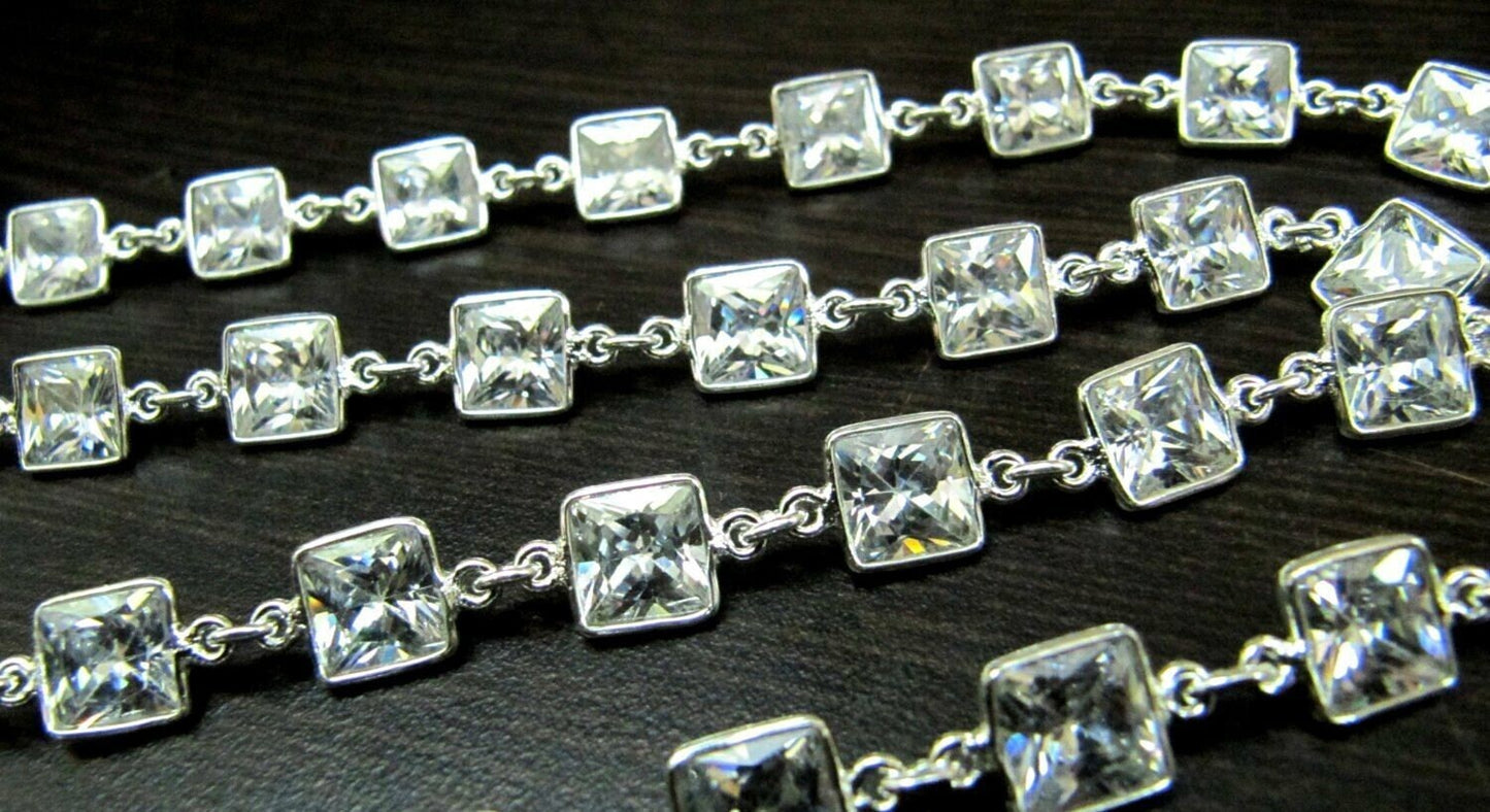 Cubic Zirconia Briolette Square Cushion Shape Size 8mm Bezel Connector Handmade Gemstone Chain sold per foot