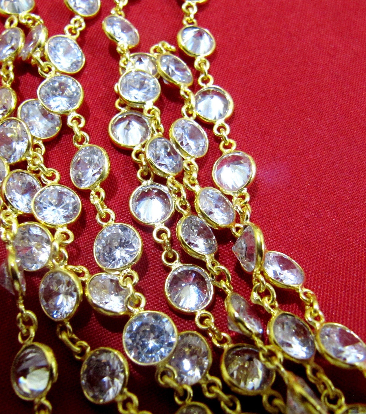 1 Foot- Cubic Zirconia Briolette Round Coin Shape Size 6mm Bezel Gold /Silver/Black/Rose Gold Plated Handmade Tiff Connector Chain