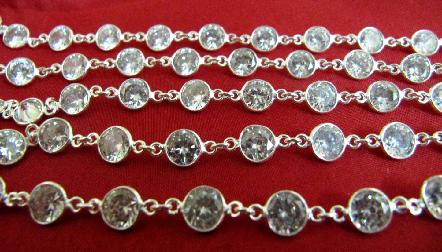 1 Foot- Cubic Zirconia Briolette Round Coin Shape Size 6mm Bezel Gold /Silver/Black/Rose Gold Plated Handmade Tiff Connector Chain
