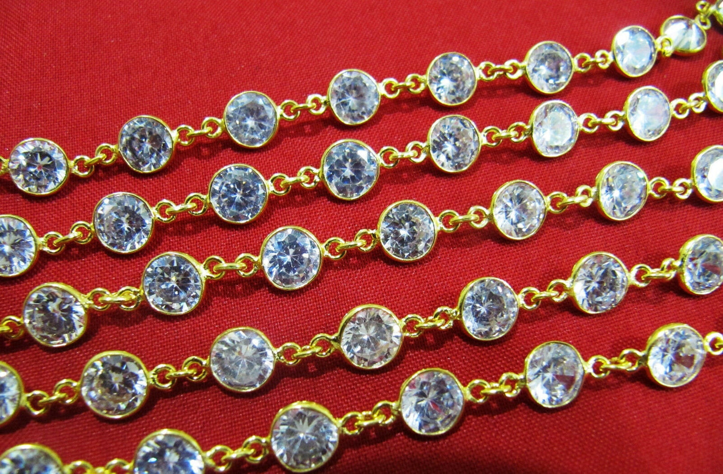 1 Foot- Cubic Zirconia Briolette Round Coin Shape Size 6mm Bezel Gold /Silver/Black/Rose Gold Plated Handmade Tiff Connector Chain