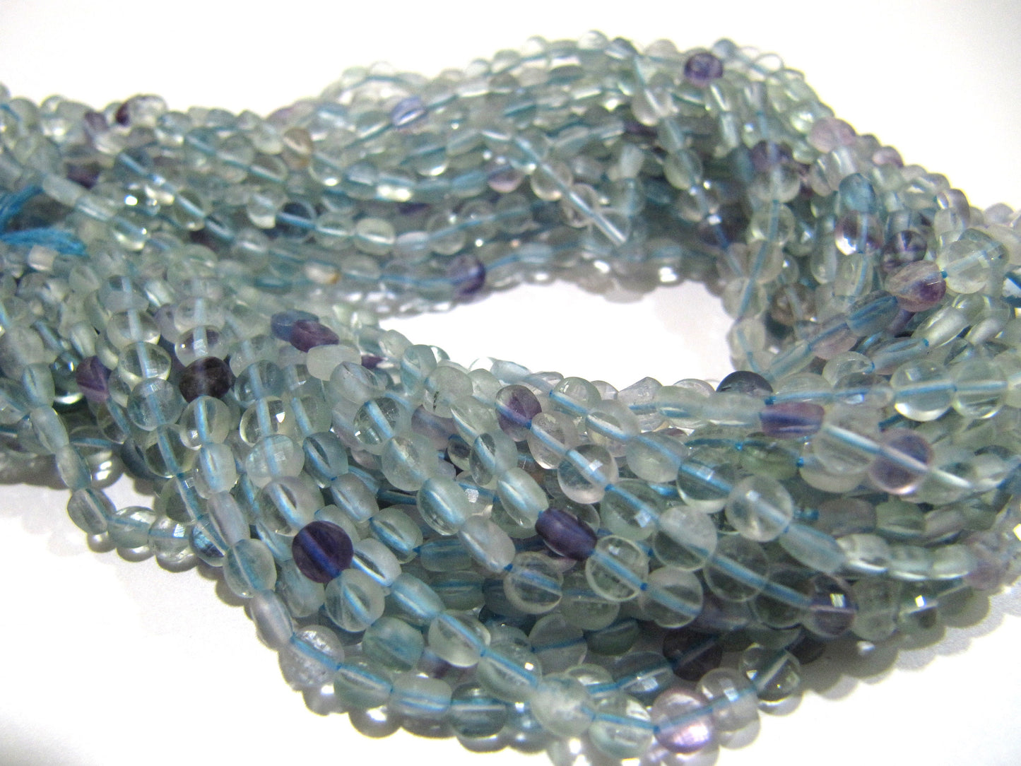 Natural Fluorite Faceted Coin Beads Size Exact 4mm, Micro Size Strand 13 Inches Long, Jewelry Making Wholesale Rate Gemstones