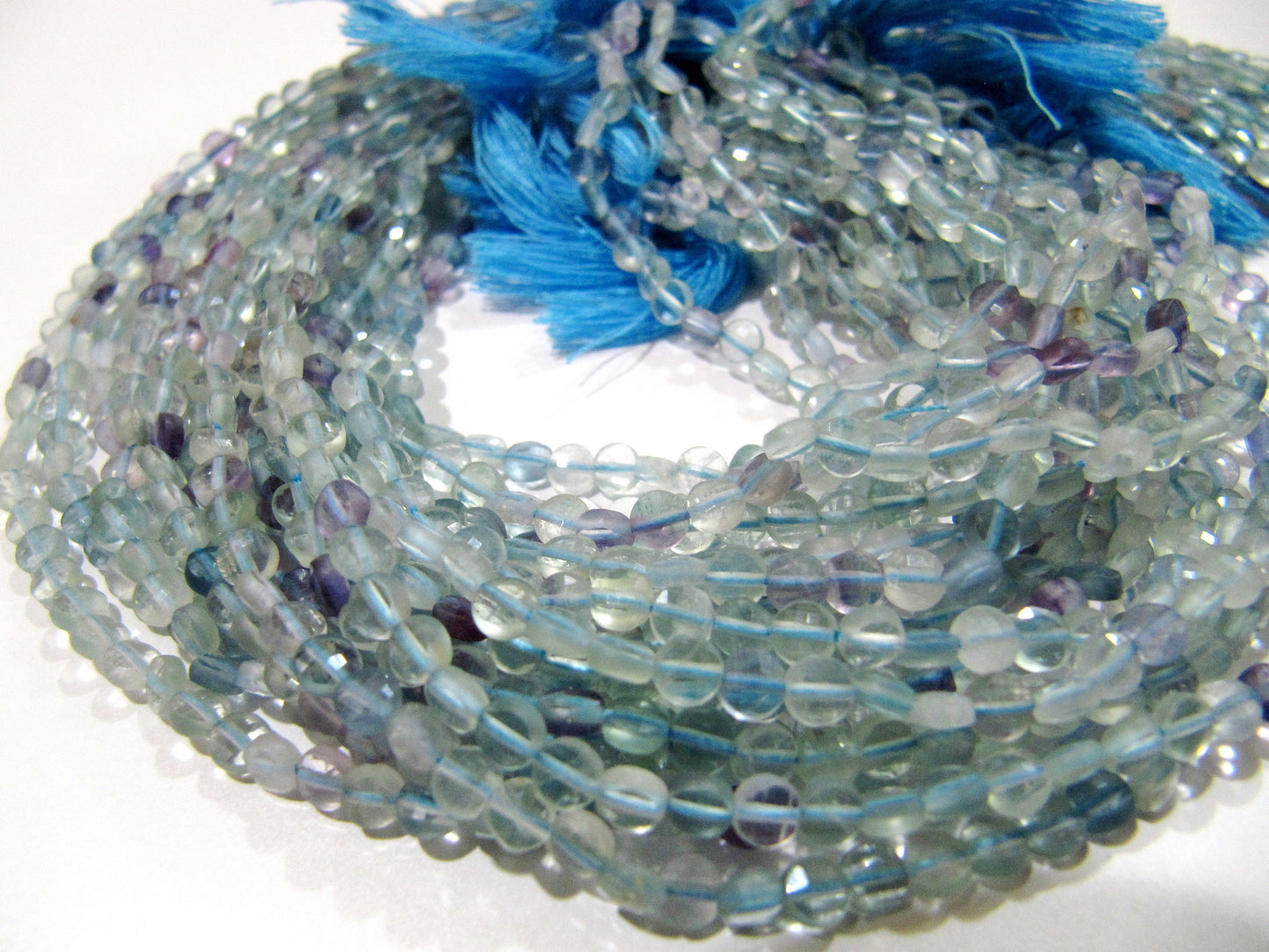 Natural Fluorite Faceted Coin Beads Size Exact 4mm, Micro Size Strand 13 Inches Long, Jewelry Making Wholesale Rate Gemstones