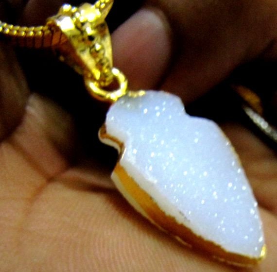 Natural White Druzy Gemstone Arrowhead Pendant Charm Gold Electroplated Edge Stunning drusy clover Arrowhead Pendant 30- 40mm sold per piece