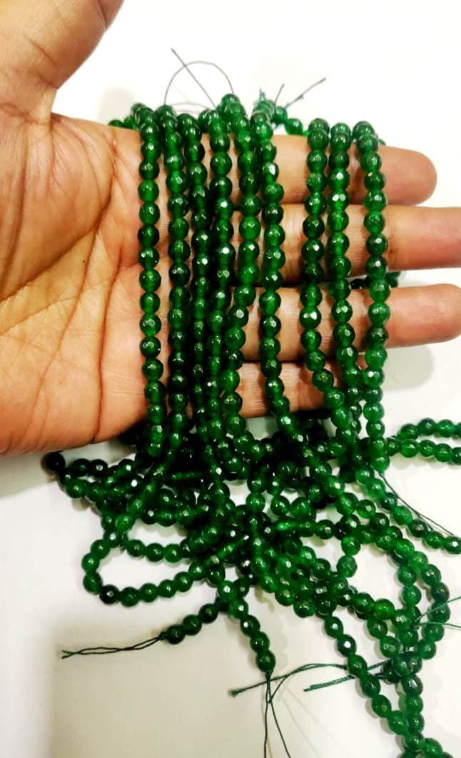 AAA Quality Natural Green Jade Round Faceted Ball Shape , 6mm Size Beads , Strand 14 inches long , Green Jade Gemstone Beads Wholesale Rate