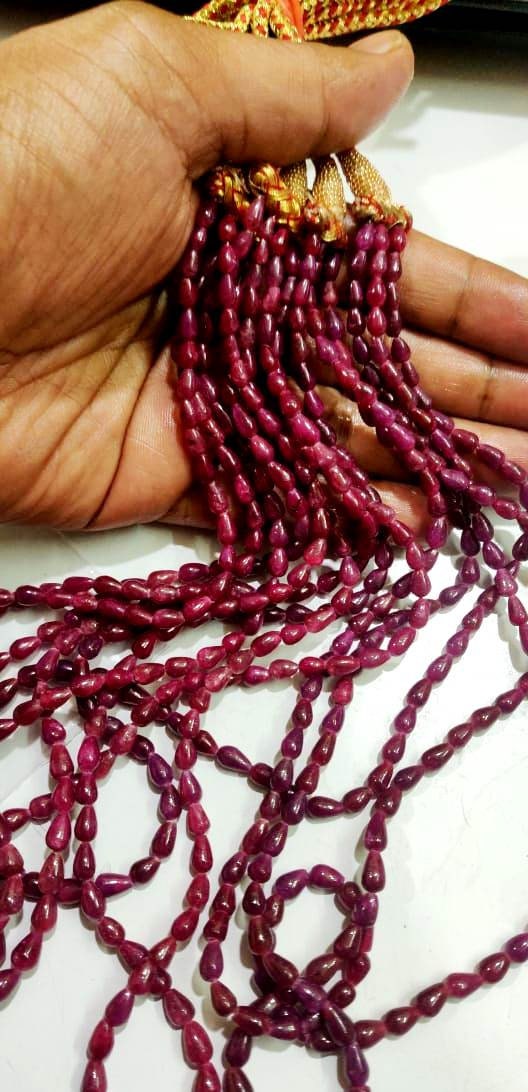 Natural Ruby Corundum 6X8mm to 8x10mm Plain Smooth Drop Straight drilled Beads Genuine 8 inches long Top Quality Wholesale Prices