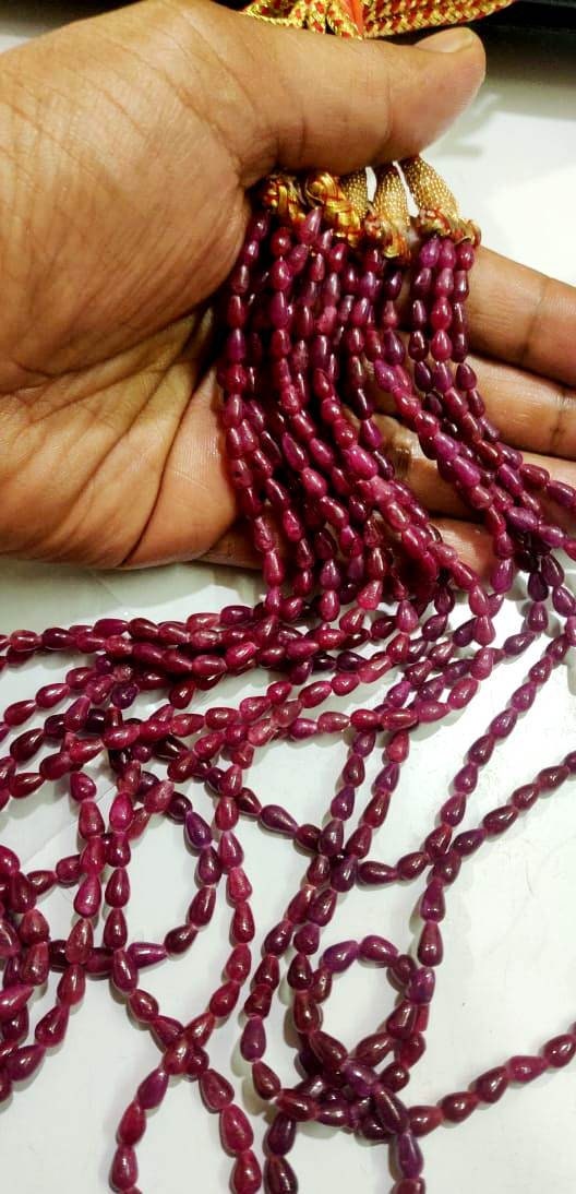 Natural Ruby Corundum 6X8mm to 8x10mm Plain Smooth Drop Straight drilled Beads Genuine 8 inches long Top Quality Wholesale Prices