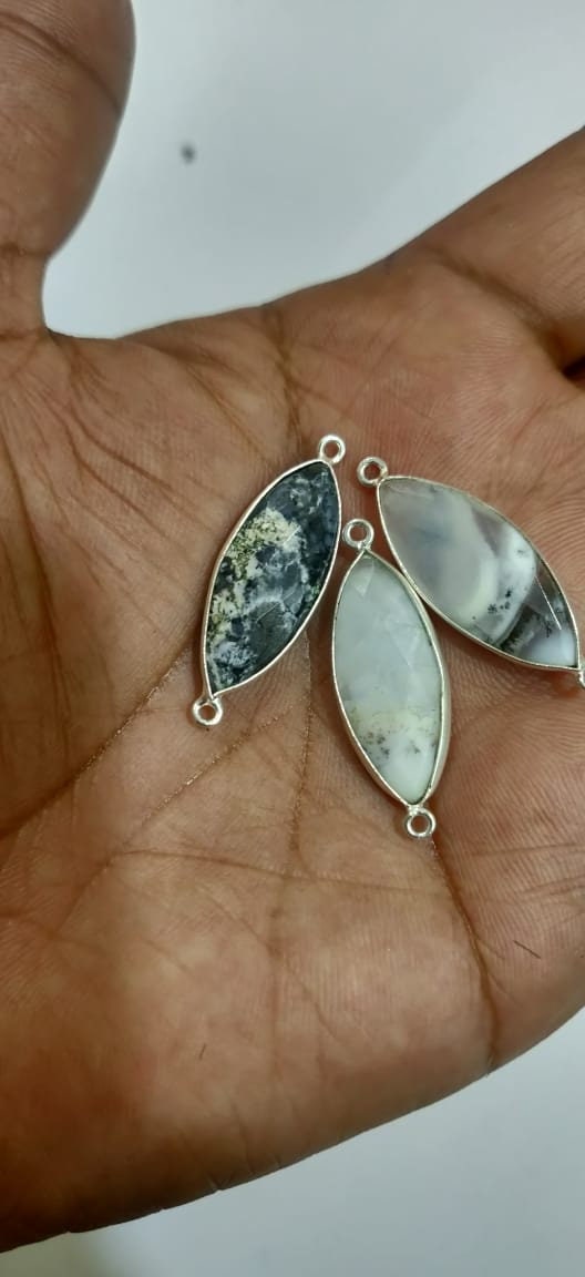 Natural Dendrite Opal Connector Marquise Shape Double Loop Size 11x27mm Bezels Pendants Charms Connectors Sold per piece