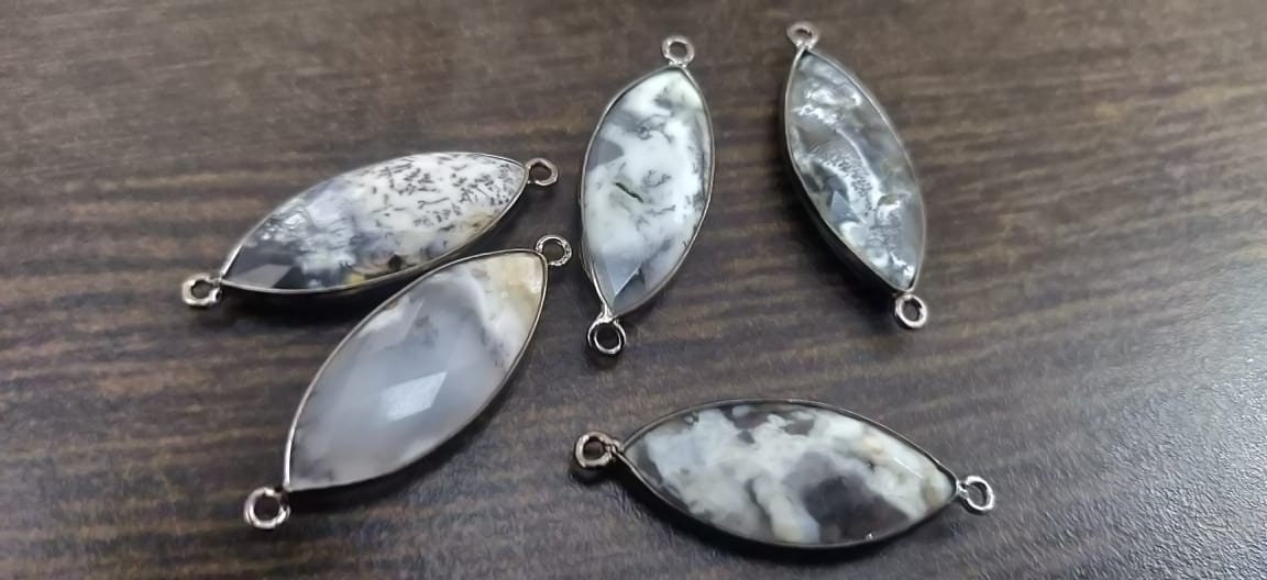 Natural Dendrite Opal Connector Marquise Shape Double Loop Size 11x27mm Bezels Pendants Charms Connectors Sold per piece