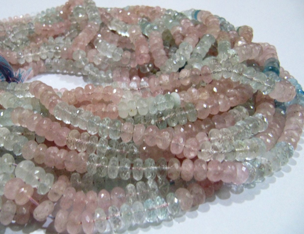 Natural Morganite Aquamarine Beads Rondelle Faceted 7mm Strand 14 to 15 inches Long Micro faceted Multi Aqua Beads Wholesale Rates