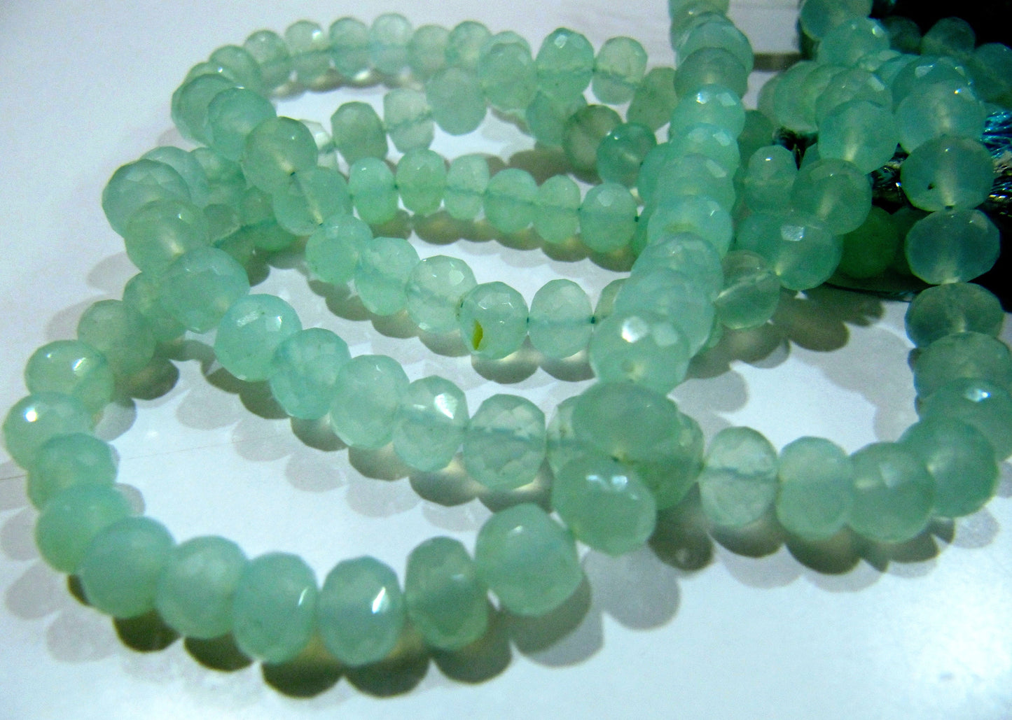 AAA Quality Natural Aqua Chalcedony Beads / Rondelle Faceted 5-8mm Size Aqua Chalcedony Beads / Strand 8 inches long / Gemstone Beads.