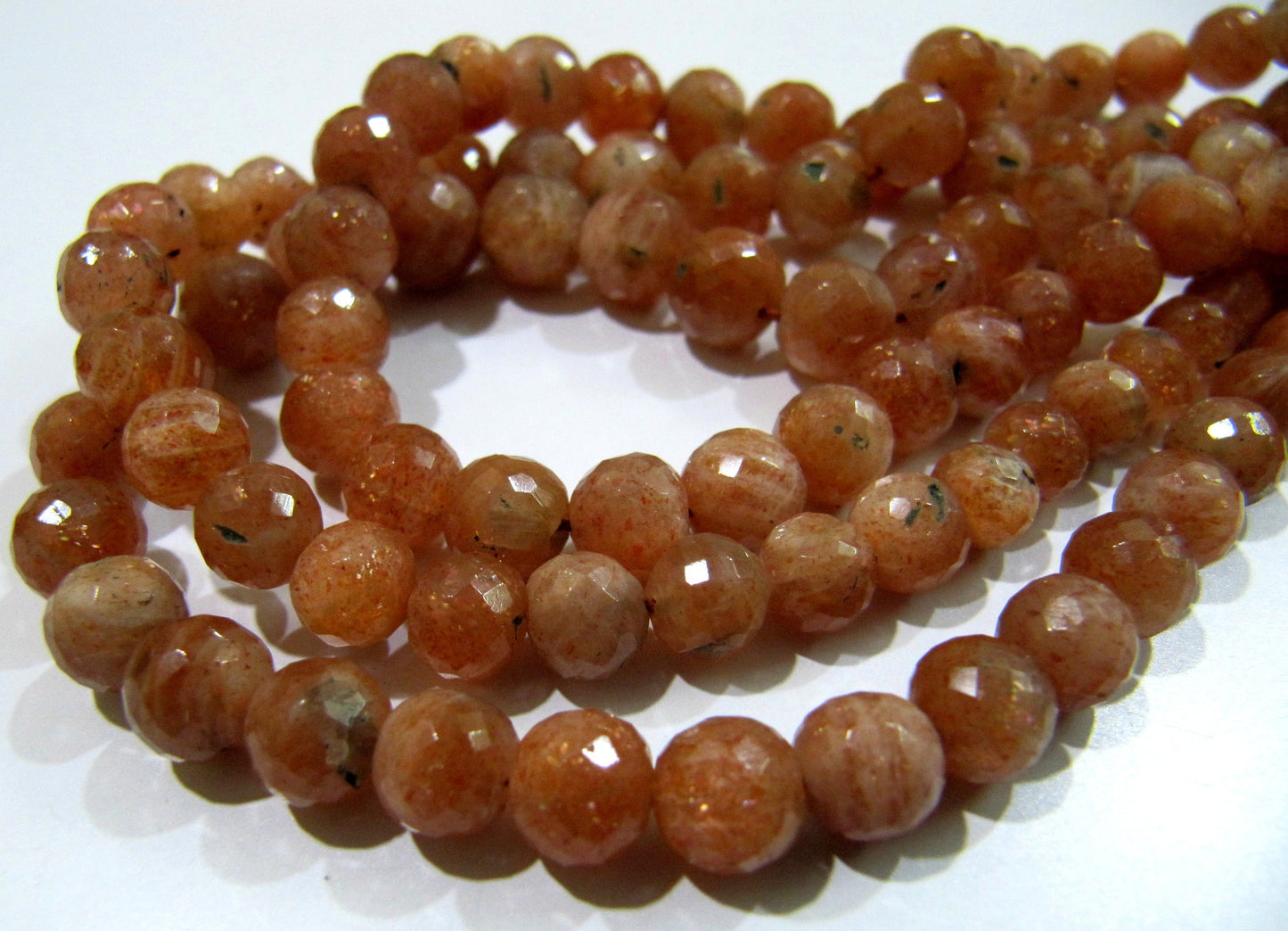 20 Loose Beads- Natural Sunstone Faceted Round Beads / 5 to 8mm Size Genuine Sunstone Beads / Gemstone Beads / Birth Stone- Wholesale Prices