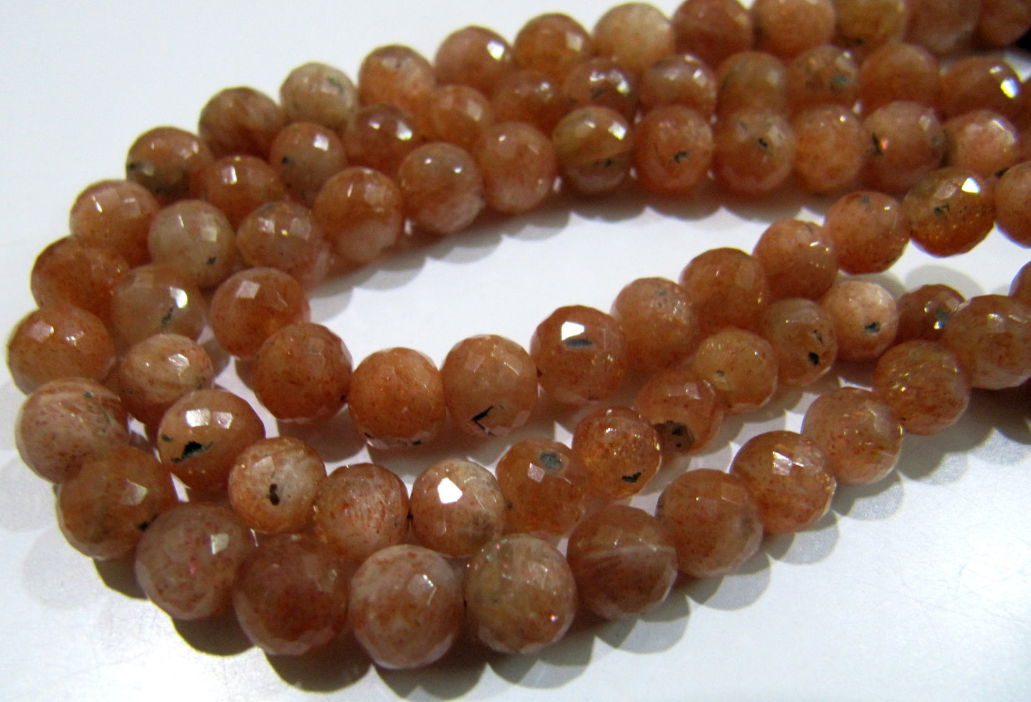 20 Loose Beads- Natural Sunstone Faceted Round Beads / 5 to 8mm Size Genuine Sunstone Beads / Gemstone Beads / Birth Stone- Wholesale Prices