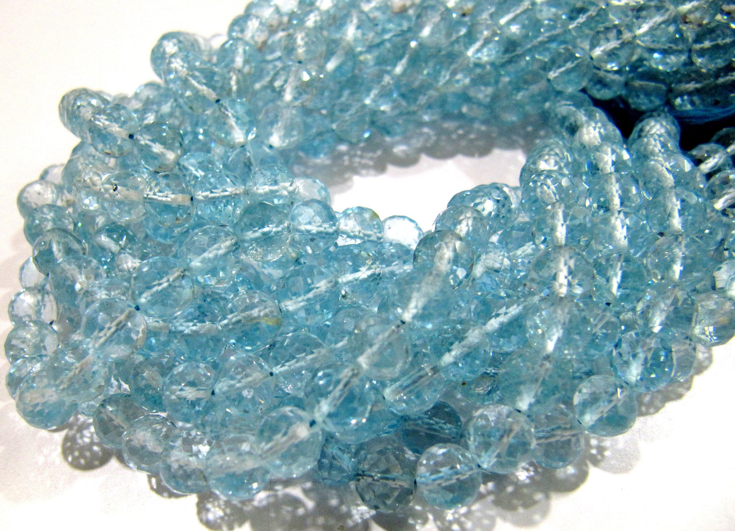 Super Fine Quality Natural Blue Topaz Faceted Round Beads Genuine Blue Topaz Gemstone Beads 5-6mm Size BT Gemstone Strand 5 inch long