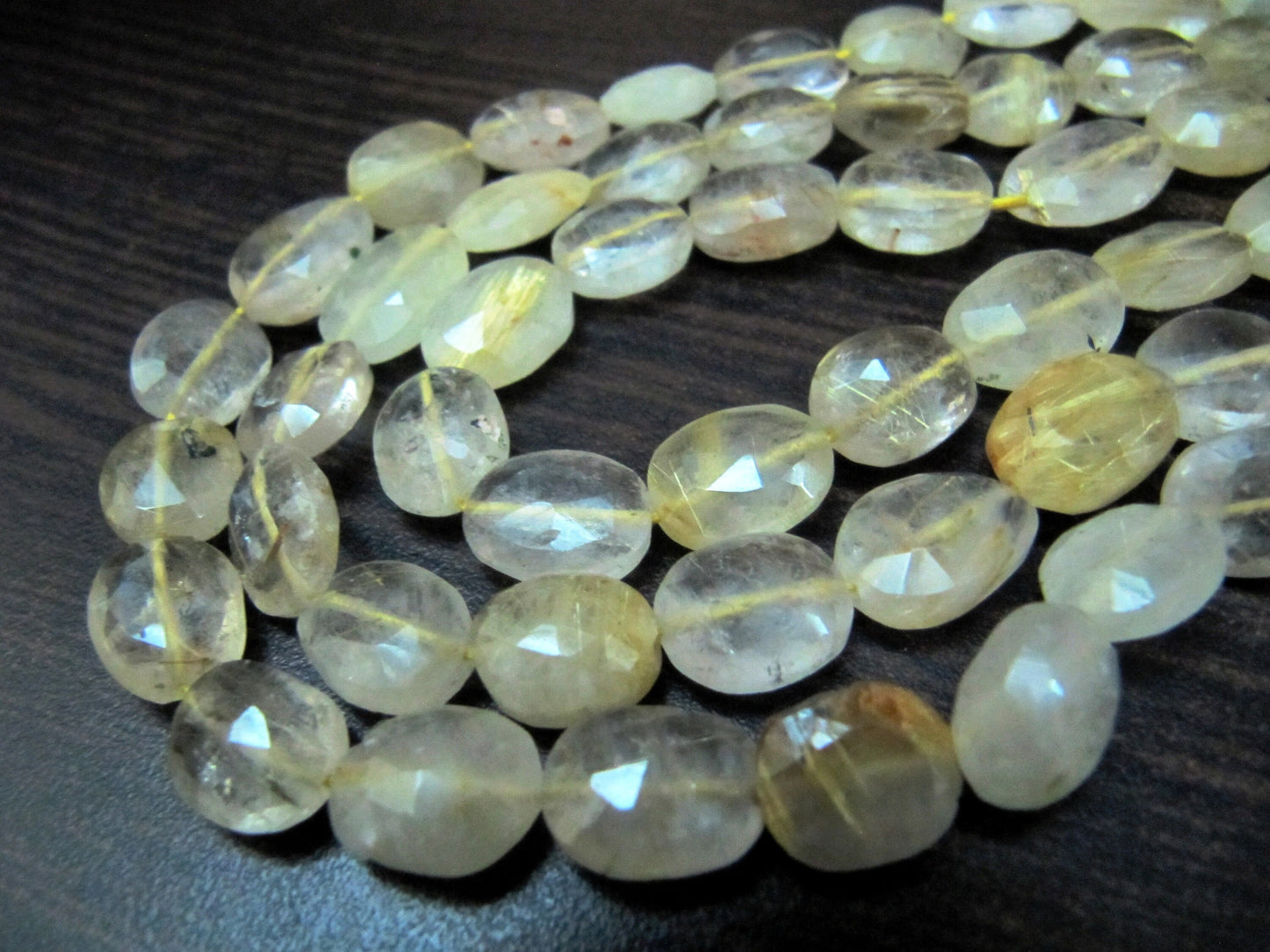 Natural Golden Rutilated Quartz Oval Faceted Briolette Beads 10 to 12mm Rutile Quartz Untreated Gemstone sold per strand 13 inch long