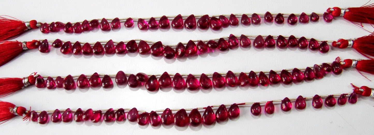AAA Quality Ruby Smooth Flat Tear Drops 5x7mm to 10x14mm,Imitation Ruby Pear Shape beads,Lab Creaated Ruby Strand 6inch Long-