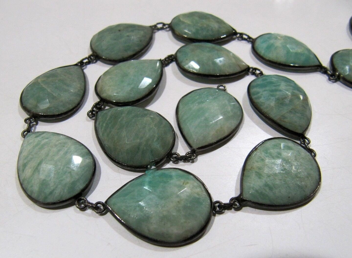 Best Quality Genuine Amazonite Pear Shape Connector Chain , Natural Amazonite Briolette Bezel Connector Chain 14x35mm Gemstone Chain