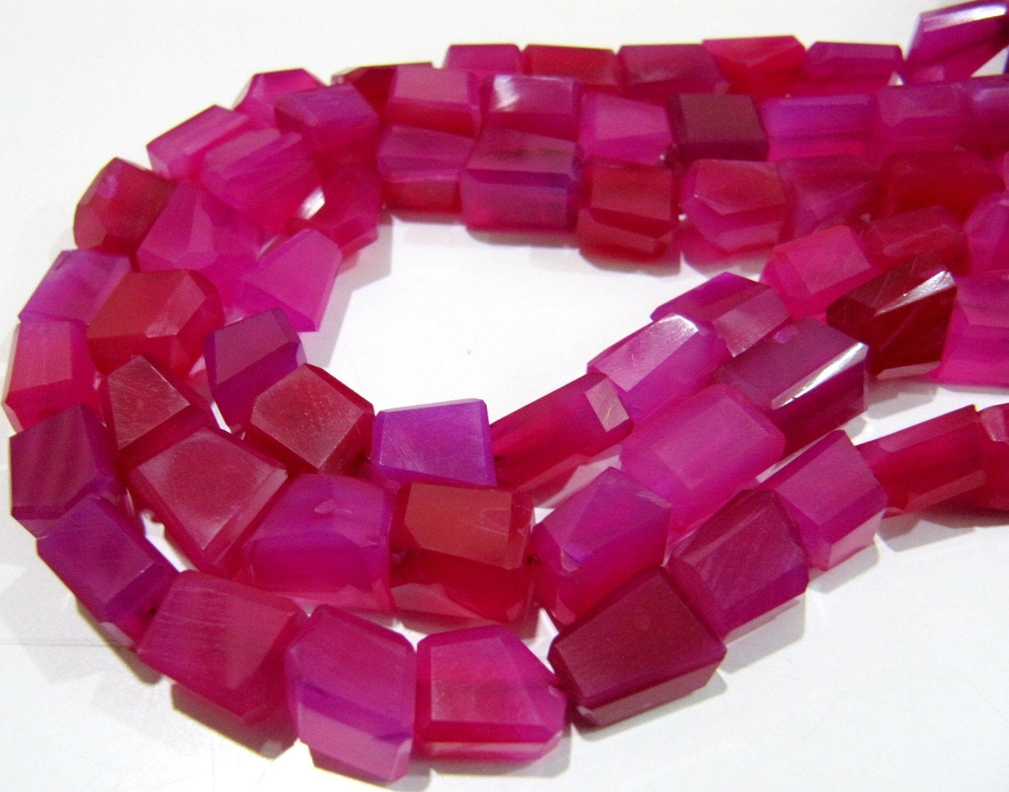 Natural Hot Pink Chalcedony Irregular Nugget Shape Laser Cut Tumbled 10mm To 12mm Beads Jewelry Making Beads Sold Per Strand 8 inch Long