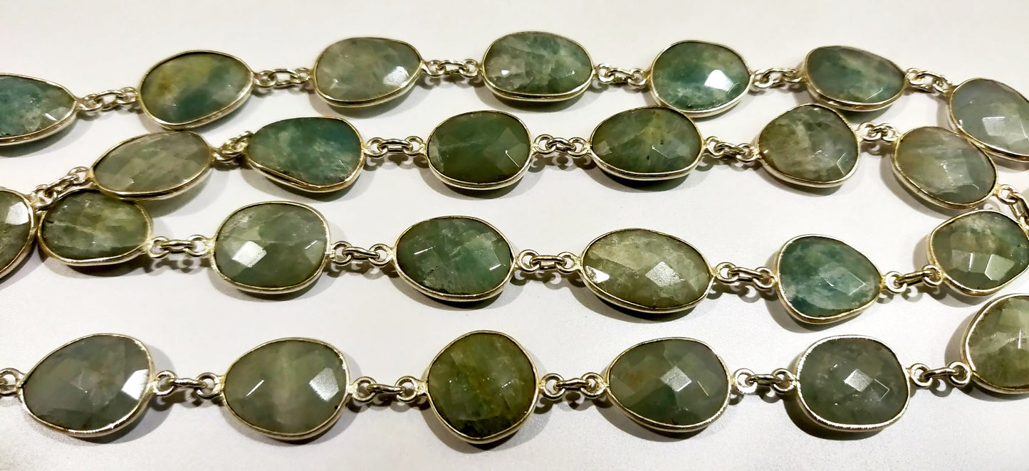 1 Foot- Natural Aquamarine Mystic Coated Briolette Connector Chain Free Shape Briolette Bezel Connector Chain 12 to 15 mm Gemstone chain