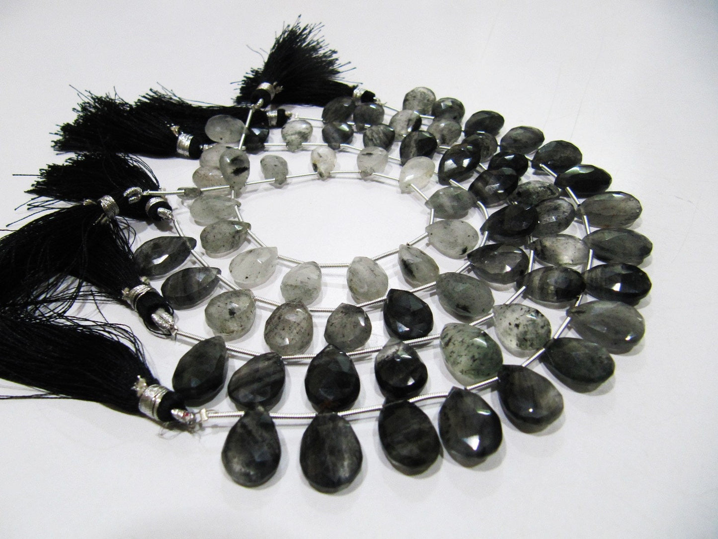 Natural Genuine Black Rutilated Quartz Pear Shape Briolette Beads, Size 10x13 to 11x16mm Black Rutile Heart Shape Beads, Strand 8Inch Long
