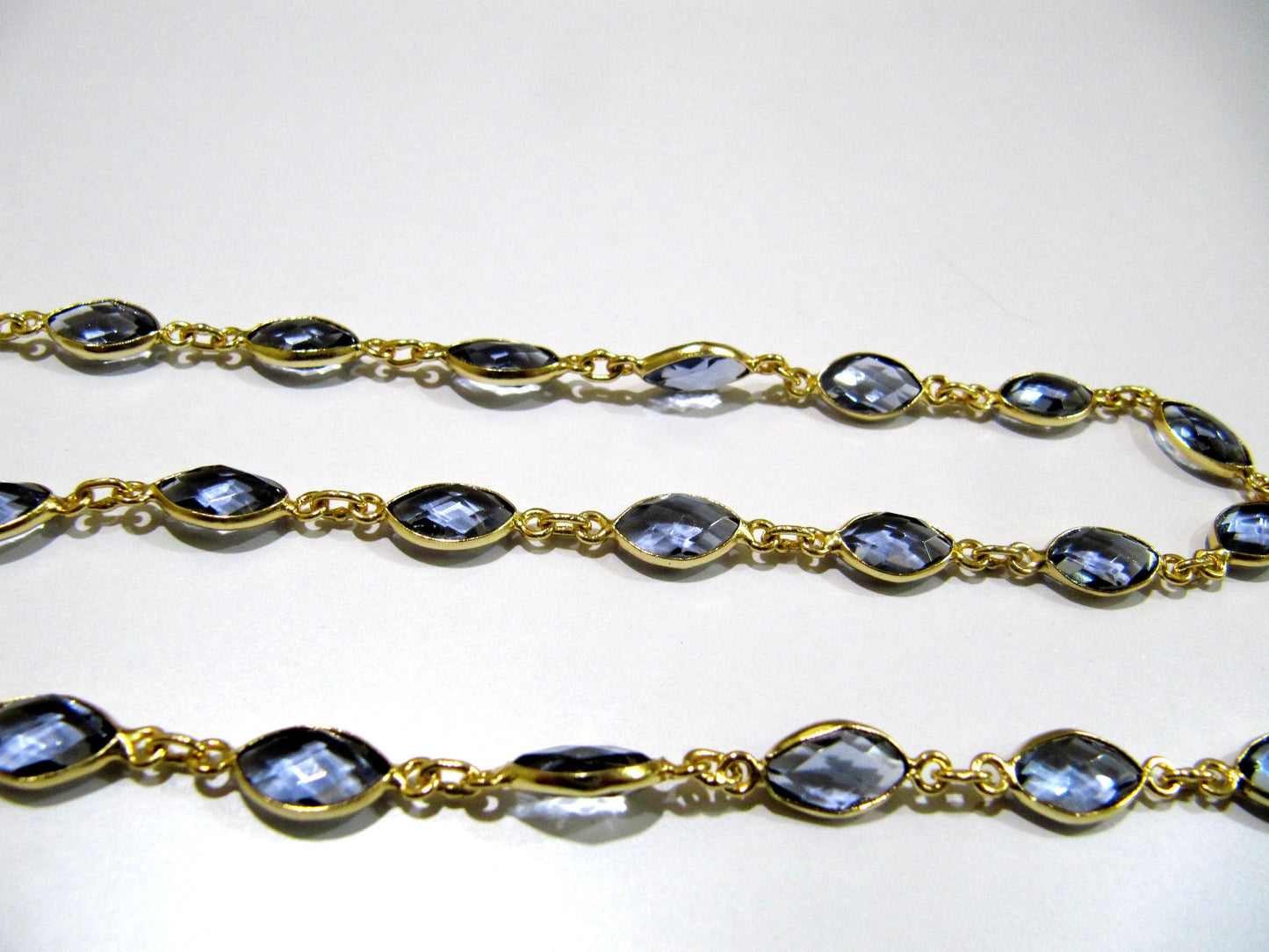 Iolite Hydro Quartz Marquise Shape Size 6x11mm Laser Cut Briolette Connector Chain Gold Plated Sold Per Foot Wholesale Prices