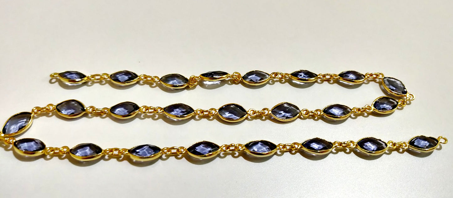 Iolite Hydro Quartz Marquise Shape Size 6x11mm Laser Cut Briolette Connector Chain Gold Plated Sold Per Foot Wholesale Prices