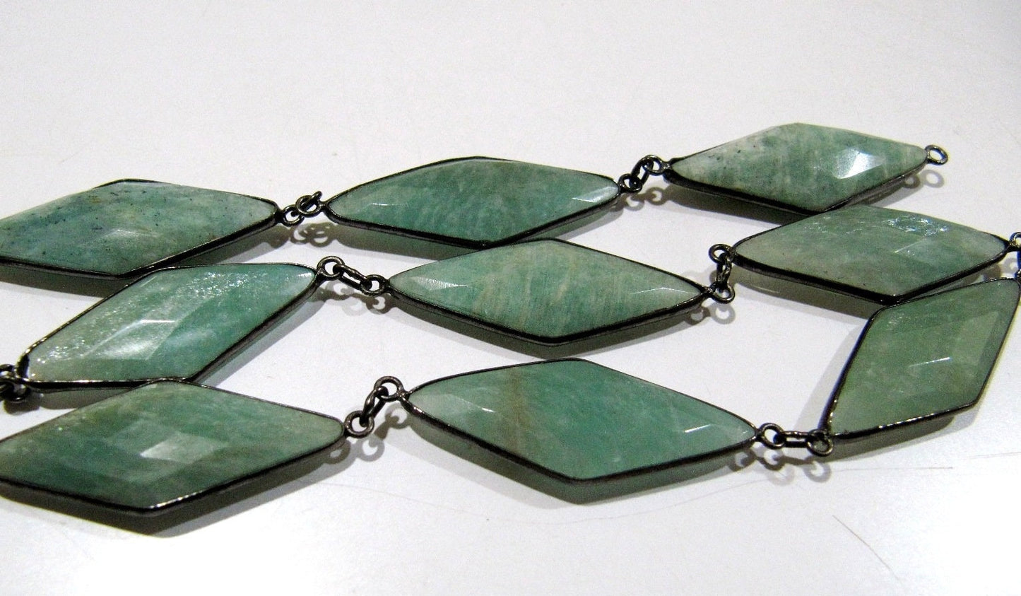 Natural Amazonite Marquise Fancy Shape Size 14x34mm Laser Cut Briolette Connector Chain Gold/Silver/Black/Rose Gold Plated Sold Per Foot