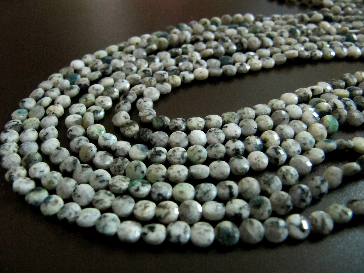 Natural K2nite Jasper Faceted Round Coin Shape Briolette Beads Size 4mm Micro Size Strand 13 Inches Long, Jewelry Making Wholesale Rate Gems