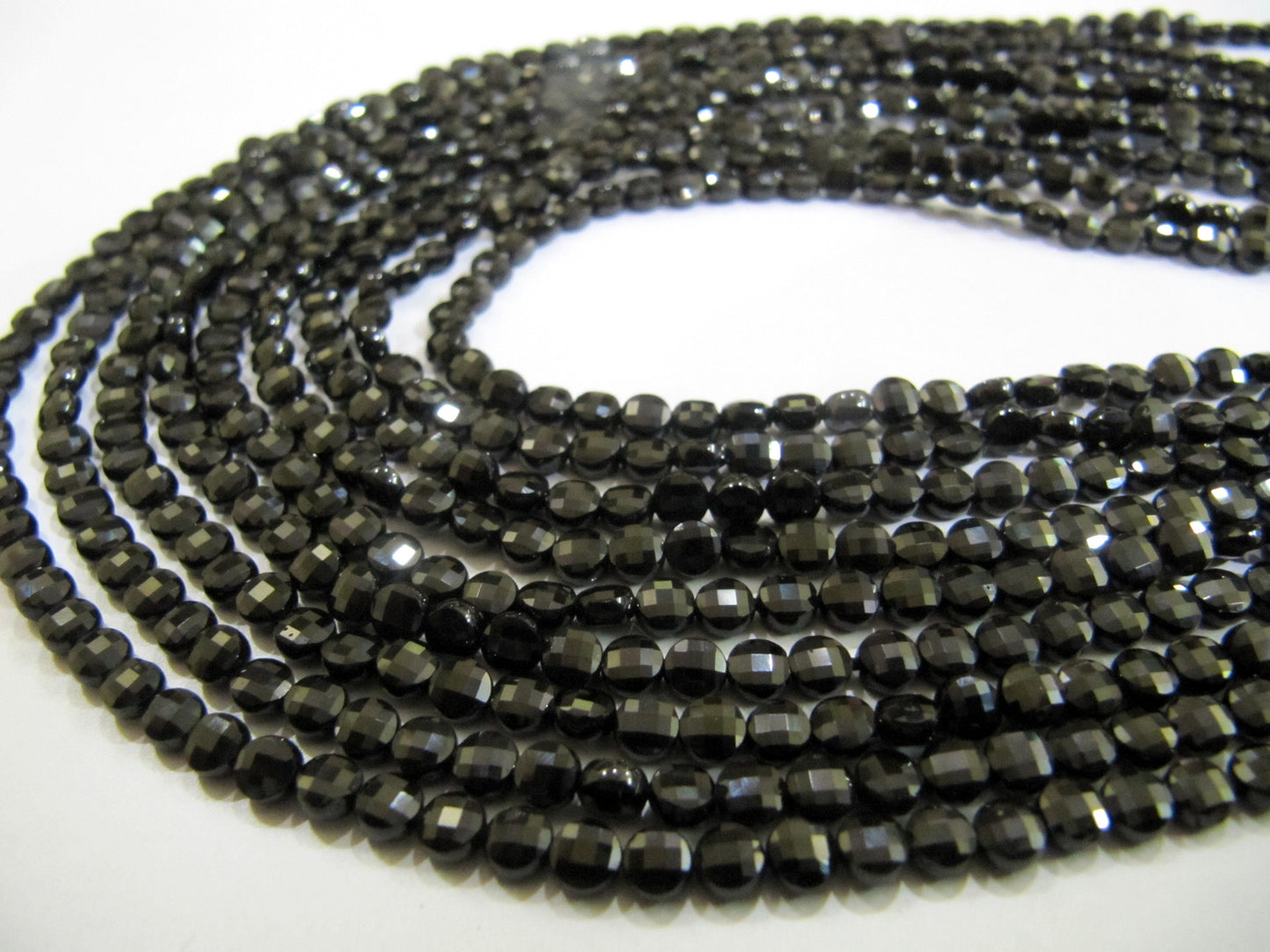 Natural Black Spinel Faceted Coin Beads Size 4mm Micro Size Strand 13 Inches Long, Jewelry Making Wholesale Rate Gemstones
