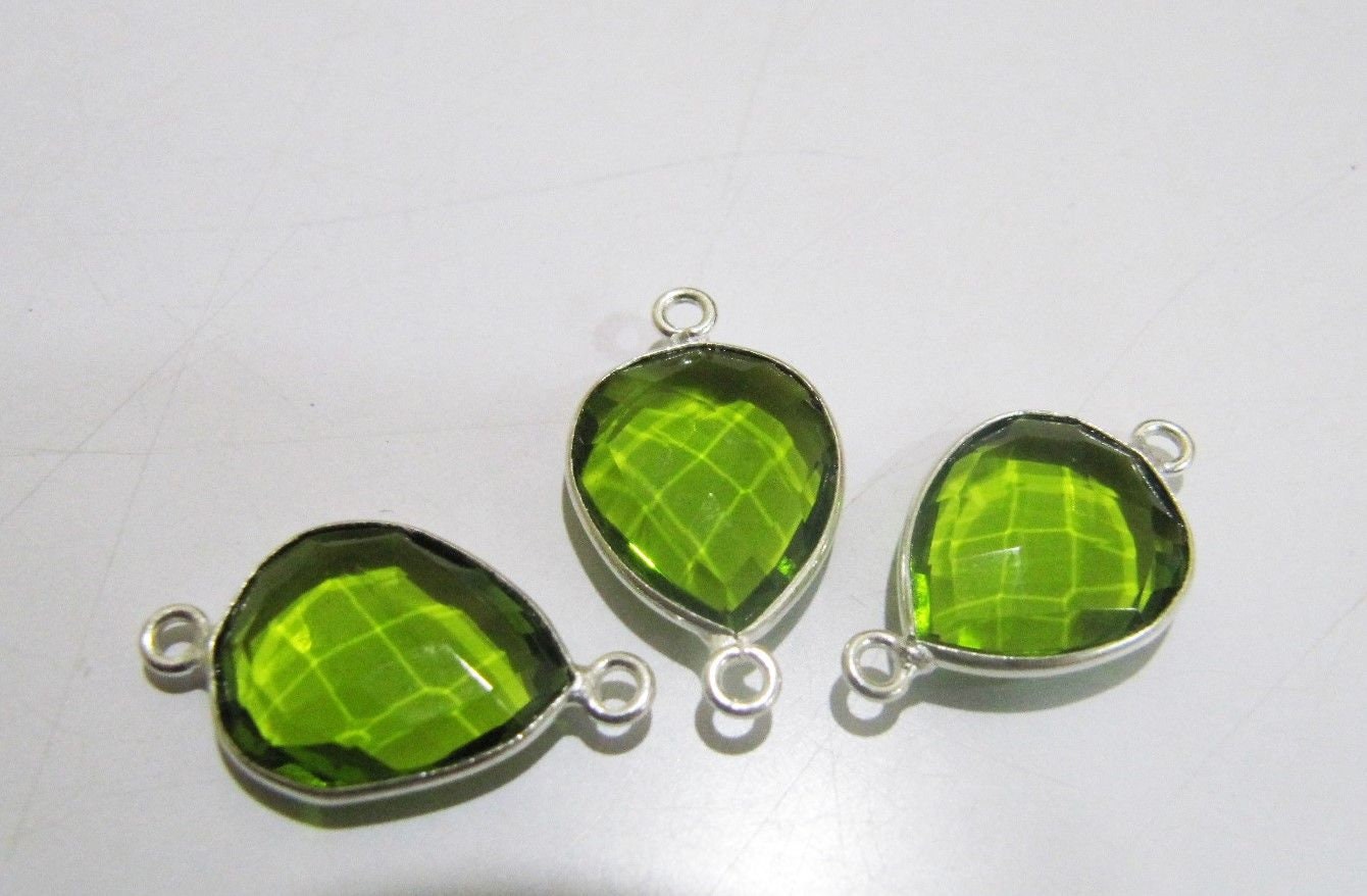 Peridot Chalcedony Hydro Quartz Briolette Connector Pear Shape Faceted Connector Approx 8x10mm Size Double Loop Bezel sold per piece
