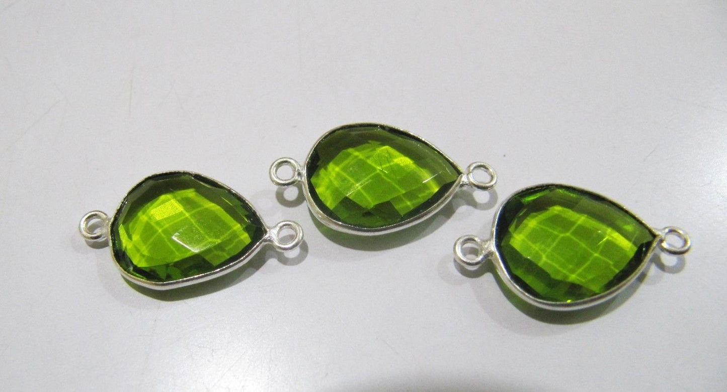 Peridot Chalcedony Hydro Quartz Briolette Connector Pear Shape Faceted Connector Approx 8x10mm Size Double Loop Bezel sold per piece