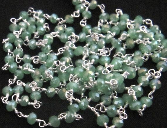 Mystic Green Chalcedony Rondelle Faceted Beaded Aati Chain 3mm Hydro Quartz Bead Chain gemstone chain sold per foot