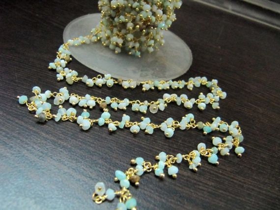Natural Peruvian Opal Rondelle Faceted Dangling Cluster Chain 2.5 to 3mm Thick Cluster Chain Wire Wraped Wholesale Prices