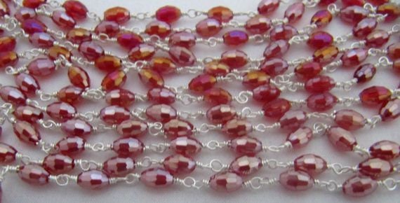 Red Mystic Coated Hydro Quartz Dholki Faceted Beaded Rosary Chain Sparkling Quartz Wholesale Price Jewelry making chain per foot
