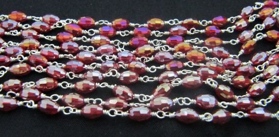 Red Mystic Coated Hydro Quartz Dholki Faceted Beaded Rosary Chain Sparkling Quartz Wholesale Price Jewelry making chain per foot