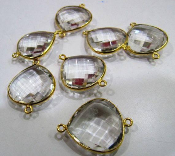 Natural Rock Crystal Heart Shape 20mm Briolette Connector Genuine Crystal Quartz Bezel Connector Double Loop Wholesale sold per piece