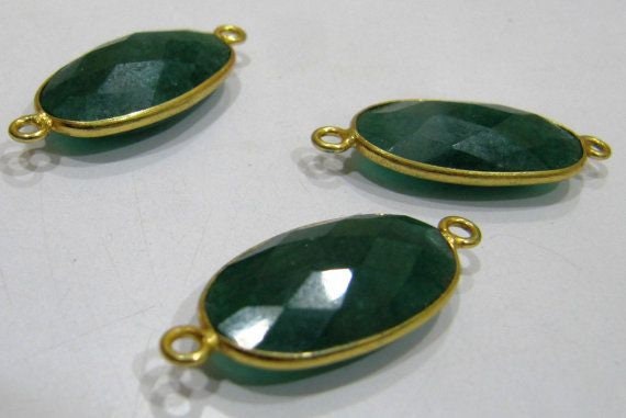 Emerald Oval Shape Briolette 12x22mm Connectors charms Double Loop Bezel Briolette Jewelry Connectors sold per piece