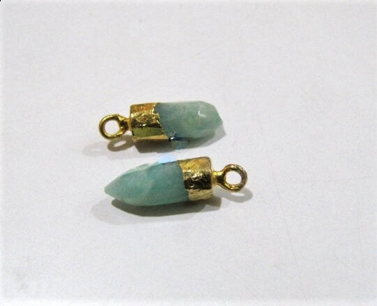 2Pc.- Natural Amazonite Tiny Bullet Charm Pointer Pendant Single Loop Connector Charm Electroplated approximately 0.5 inch long