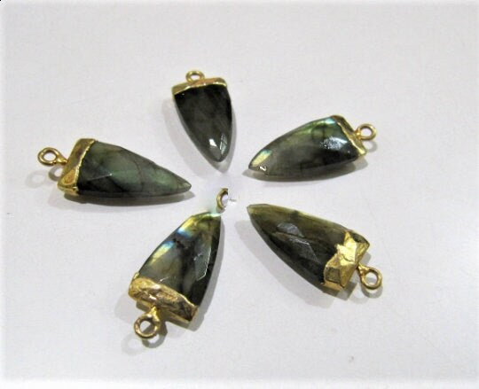 2Pc.- Natural Labradorite Bullet Nugget Shape Charm Pendant / Single Loop Slice Stick Cap Pendant / 20 to 25 mm Connector Charm