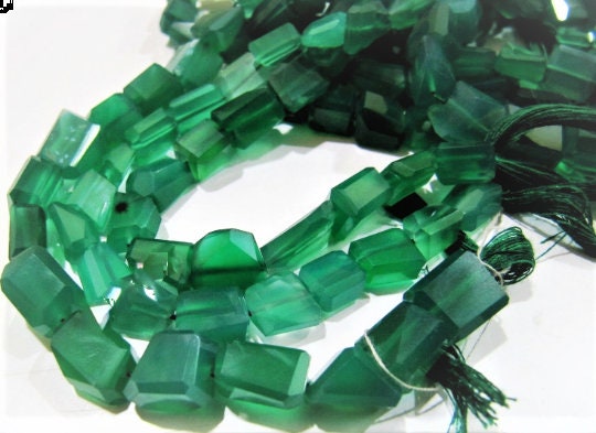AAA Quality Laser Cut Green Onyx Beads / Nugget Shape Green Chalcedony Beads 10 to 12 mm Strand 10 inches long Semi Precious Gemstones