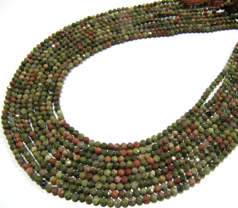 Natural Unakite Rondelle Faceted 2mm Beads Green Color Beads Strand 13 inches long Jewelry Making Beads Sold Per Strand Wholesale Prices