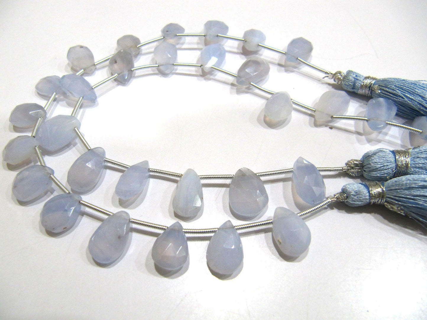 AAA Quality Natural Blue Chalcedony Pear Shape Size 8x12mm to 10x13mm Graduate Beads 8 Inches Long Strand Pear Drop Beads For Jewelry Making