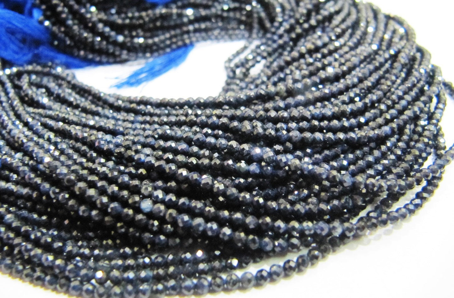 Natural Untreated Blue Sapphire Rondelle Faceted Beads 2mm Blue Color Sapphire Beads Sold per Strand 13 Inches Best Quality