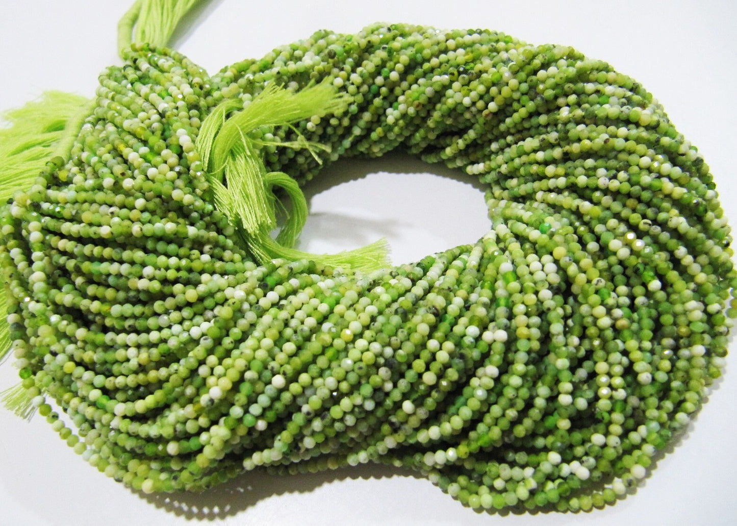 Natural Green Opal Gemstone Rondelle Faceted Beads Size 2mm Natural Green Color Beads Strands 13 Inches Long Wholesale Prices