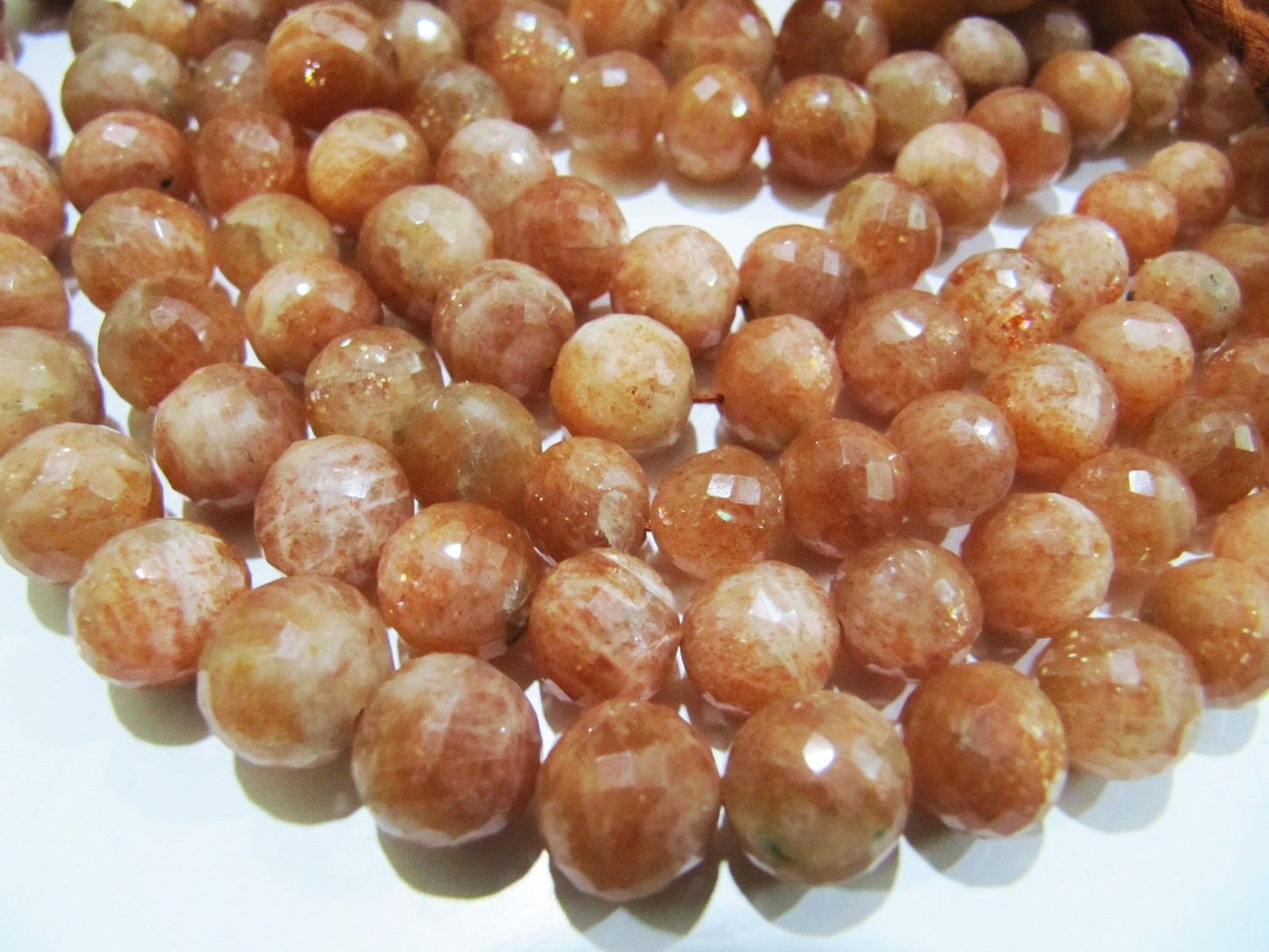 AA Quality Natural Sunstone Round Faceted Beads , Size 8-12mm Graduated Ball Shape Beads , Strand 8 Inches Long , Sunstone Beads