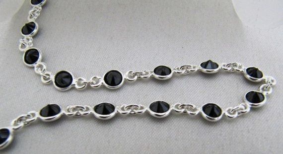 92.5% Sterling Silver Black CZ Round Diamond Cut 4mm bezel Connector Chain Sold Per Foot Wholesale Price Jewelry making chain