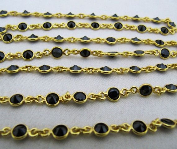 92.5% Sterling Silver Black CZ Round Diamond Cut 4mm bezel Connector Chain Sold Per Foot Wholesale Price Jewelry making chain
