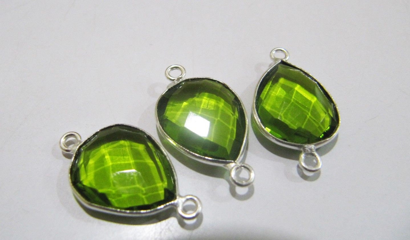 Peridot Chalcedony Hydro Quartz Briolette Connector Pear Shape Faceted Connector Approx 8x10mm Size Double Loop Bezel sold per piece