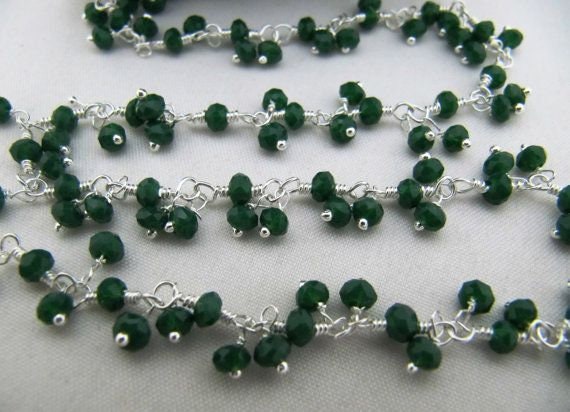 Emerald Hydro Quartz Rondelle Faceted Beaded Dangling Thick Chain 3mm Size Green Hydro Quartz Bead Rosary Chain sold per foot